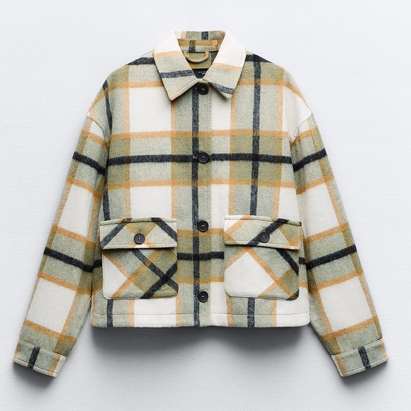 Zara NWT Patch Pocket Plaid Overshirt/Jacket size XL - Picture 6 of 8